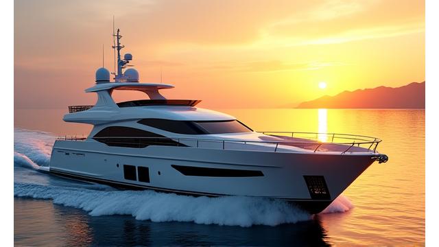 Luxury yacht gently sailing at sunset, mobile view
